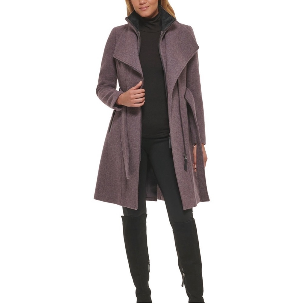 Calvin Klein Womens Angled Twill Fabric Wing Collar Coat - Picture 2 of 5